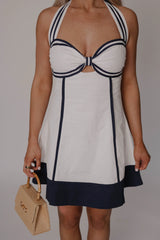 Charleston Mini Dress-White/Navy