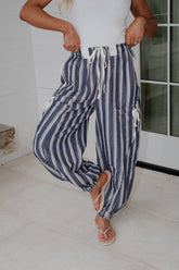 Marlow Striped Jogger Pants-Navy
