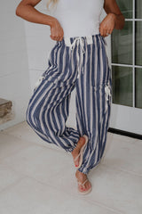 Marlow Striped Jogger Pants-Navy