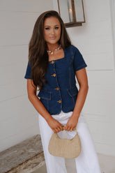 Leigh Square Neck Top-Indigo