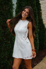 Jeanine Embroidered Floral Mini Dress-Off White