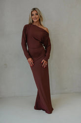 Jane Ruched Sleeve Maxi Dress-Metallic Copper