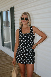Tina Polka Dot Mini Dress-Black/White