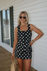 Tina Polka Dot Mini Dress-Black/White