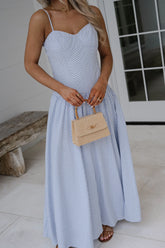 Sweetheart Striped Maxi Dress-Light Blue