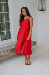 Bubble Hem Midi Dress- Red