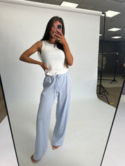 Cozy Striped Lounge Pants-Light Blue/White