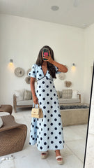 Polka Dot Maxi Dress-Blue