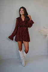 Chiffon Ruffled Mini Dress-Rust