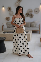 Miley Polka Dot Maxi Dress-Cream