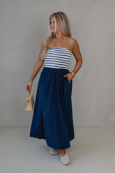 Pennie Flowy Midi Dress-Navy