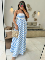 Rome Striped Maxi Dress-Blue