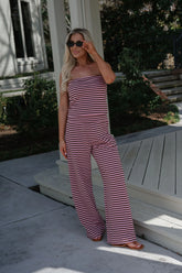 Paloma Striped Pants Set-Pink/Brown