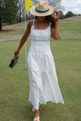Smocked Maxi Dress-White