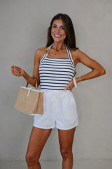 Claire Striped Top-White/Navy