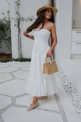 Emory Eyelet Strapless Maxi Dress-Off White