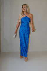 Crossback Halter Maxi Dress-Blue Floral