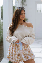 Tatum Gingham Bubble Skirt-Taupe