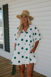 Devyn Polka Dot Mini Dress-Green
