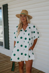 Devyn Polka Dot Mini Dress-Green