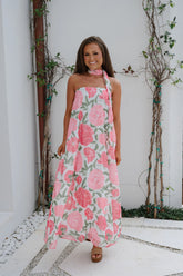 Sylvie Floral Scarf Maxi Dress-Pink