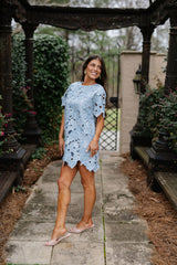 Stella Floral Embroidered Mini Dress-Blue