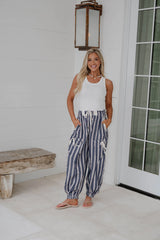 Marlow Striped Jogger Pants-Navy