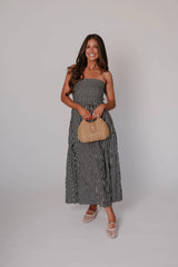 Cammie Striped Midi Dress-Black