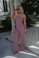 Paloma Striped Pants Set-Pink/Brown