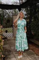 Ivy Floral Midi Dress-Ivory/Green