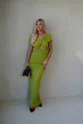 Maya Ruched Maxi Dress-Green