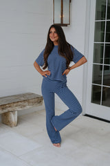 Dylan Striped Pants Set-Navy