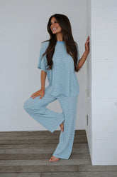 Garrison Striped Pants Set-Blue