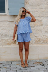 Emory Gingham Shorts Set-Blue/White