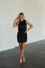 Noel Corsage Mini Dress-Black