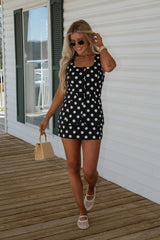 Tina Polka Dot Mini Dress-Black/White