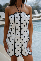 Polka Dot Scallop Mini Dress-Black