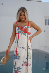Romie Linen Trim Maxi Dress-Natural