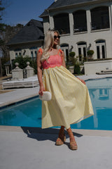 Striped Two Toned Midi Dress-Lemon/Orange