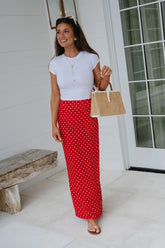 Charlie Polka Dot Satin Maxi Skirt-Red