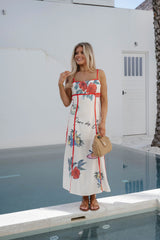 Romie Linen Trim Maxi Dress-Natural