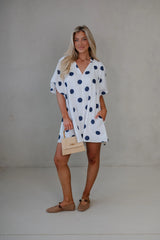 Devyn Polka Dot Mini Dress-Navy
