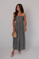 Cammie Striped Midi Dress-Black