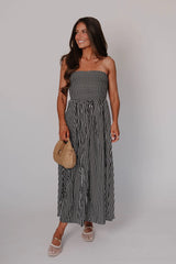 Cammie Striped Midi Dress-Black