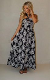 Serena Halter Neck Maxi Dress-Navy