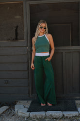 Bloom High-Neck Crop Top-Forest