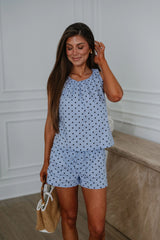 Lindsey Polka Dot Top-Light Blue