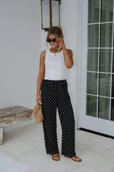 Polka Dot Satin Pants-Black