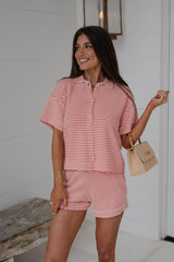 Miah Stripe Knit Shorts Set-Ecru/Red