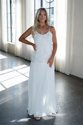 Elegant Rose Textured Maxi Dress-Ivory